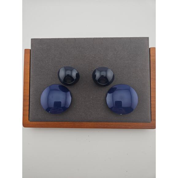 Set Of Navy Blue Round Clip On Earrings Chunky Bold Mod Style Gaudy Vintage - Picture 1 of 4
